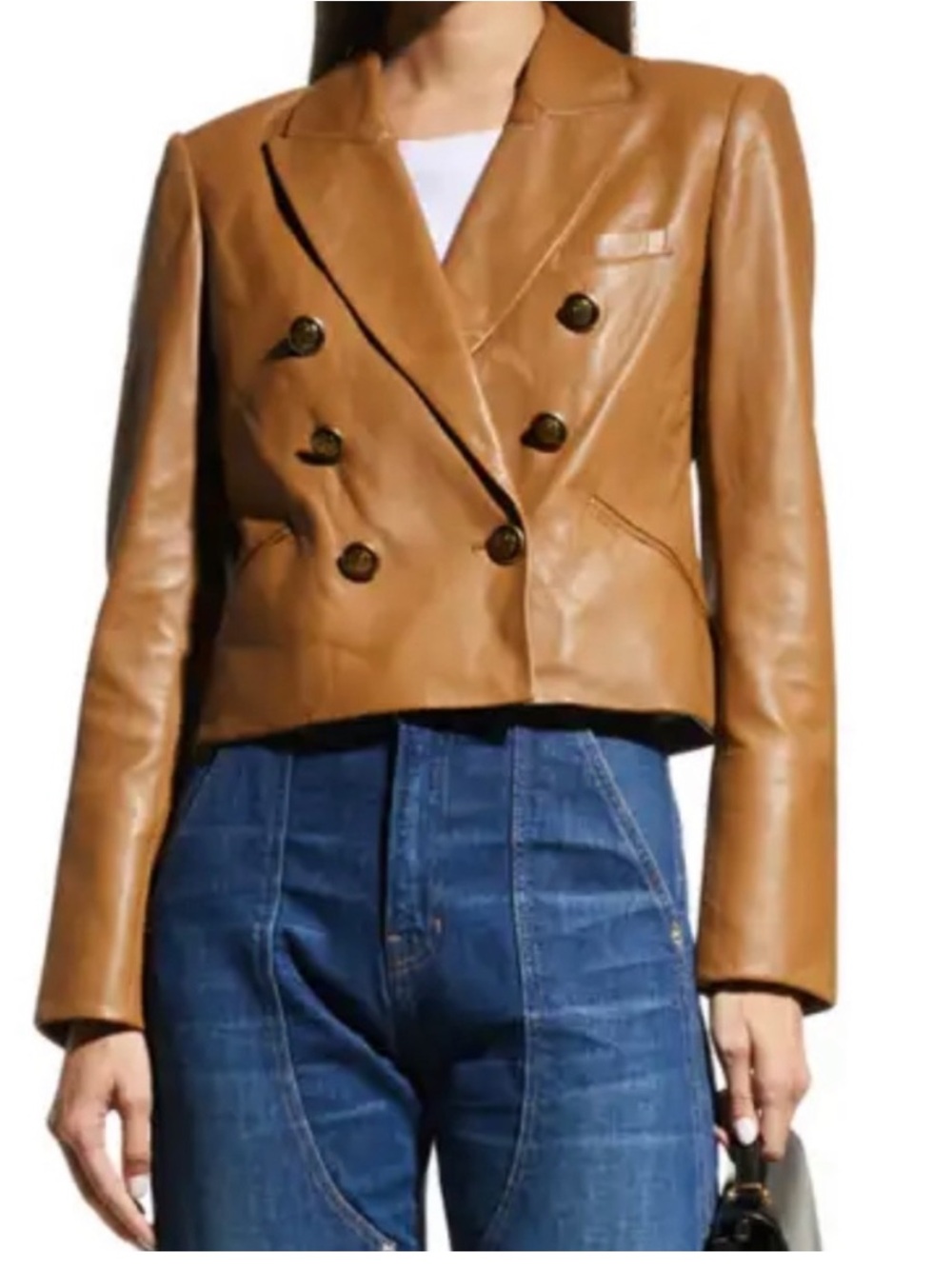 $1250 Veronica Beard Nevis Leather Crop Jacket Size 8 Camel Brown Sz 0